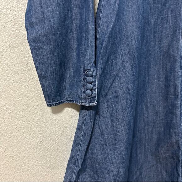 Madewell Chambray Dress Women Size 2 Blue Button Front V Neck Long Sleeve - Picture 7 of 8